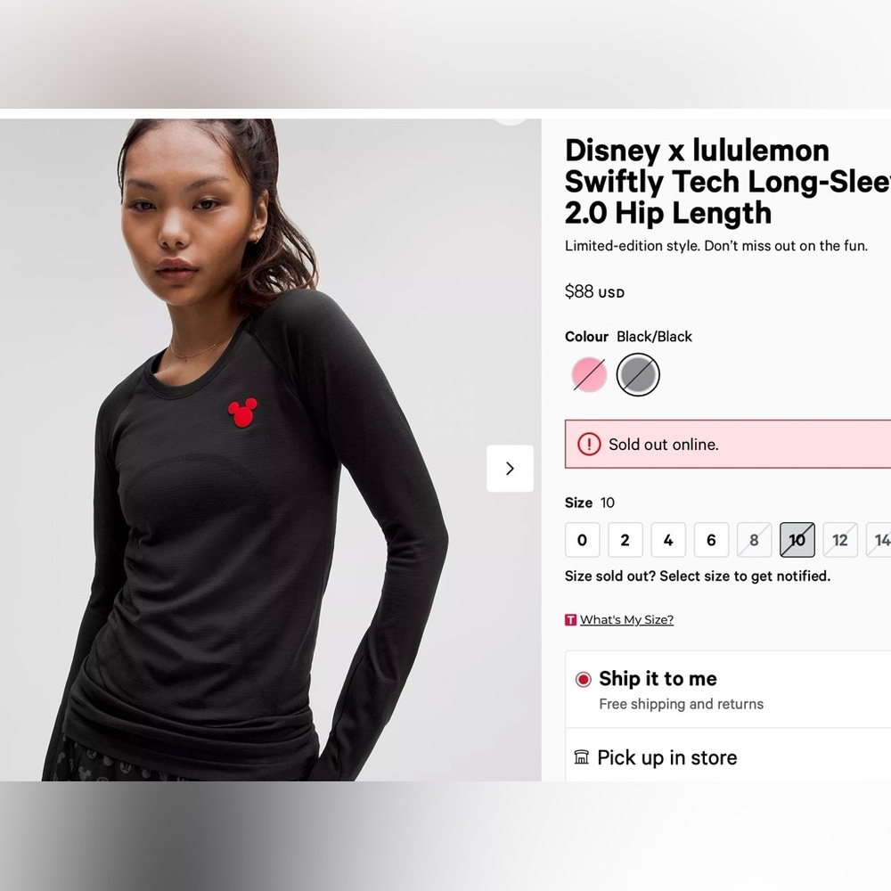 Disney x Lululemon Black Long-Sleeve Top